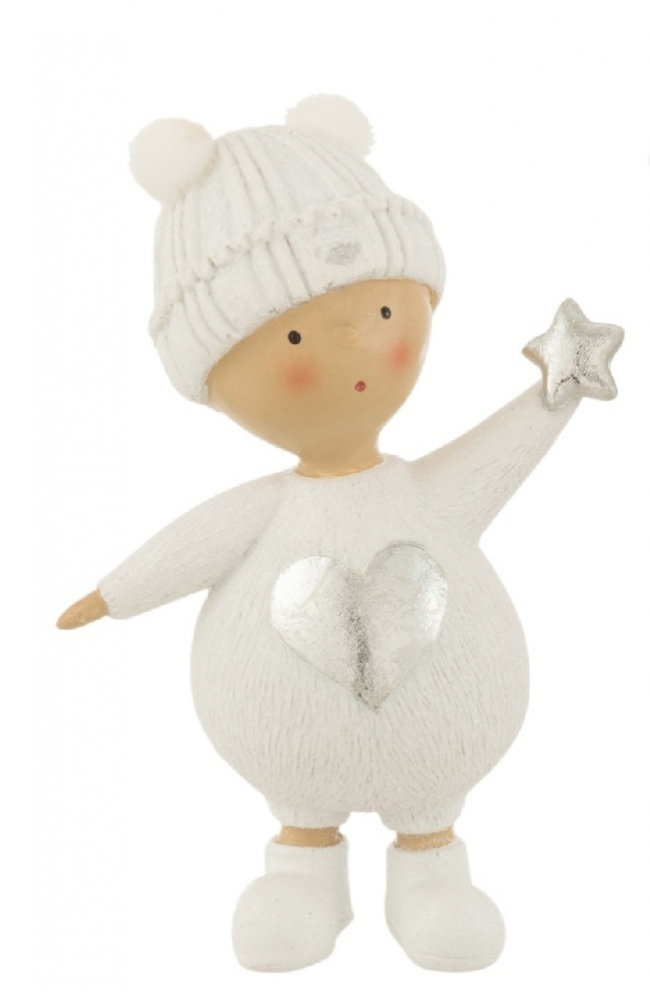  Χριστουγεννιάτικο polyresin παιδάκι με αστέρι λευκό-ασημί 8,5x12εκ από την εταιρία Epilegin. 