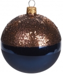 Χριστουγεννιάτικη γυάλινη μπάλα μπλε-καφέ με στράς 10εκ 