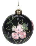  Χριστουγεννιάτικη γυάλινη μπάλα πράσινη γυαλιστερή με λουλουδάκια 8εκ 