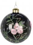  Χριστουγεννιάτικη γυάλινη μπάλα πράσινη γυαλιστερή με λουλουδάκια 10εκ 