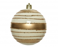  Χριστουγεννιάτικη πλαστική μπάλα χρυσό εκρού ριγέ 8εκ 