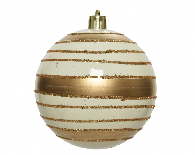  Χριστουγεννιάτικη πλαστική μπάλα χρυσό εκρού ριγέ 8εκ από την εταιρία Epilegin. 