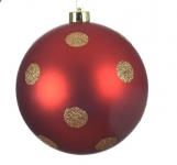 Χριστουγεννιάτικη πλαστική μπάλα κόκκινη ματ με χρυσό πουά 15εκ 