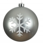  Χριστουγεννιάτικη πλαστική μπάλα ασημί ματ με νιφάδα 15εκ 
