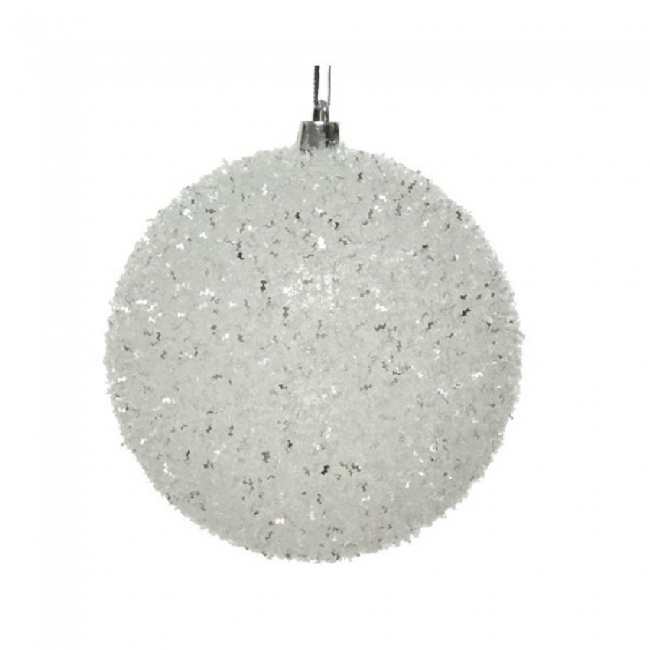  Χριστουγεννιάτικη πλαστική μπάλα με γκλίτερ λευκό-ασημί 10εκ  από την εταιρία Epilegin. 