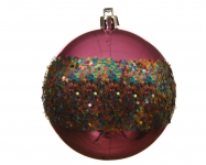  Χριστουγεννιάτικη πλαστική μπάλα ροζ με πολύχρωμα στρας 8εκ 