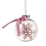  Χριστουγεννιάτικη πλαστική μπάλα νιφάδα ροζ χρώμα 8εκ 
