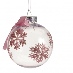 Χριστουγεννιάτικη πλαστική μπάλα διάφανη με νιφάδες ροζ 8εκ από την εταιρία Epilegin. Χριστουγεννιάτικη πλαστική μπάλα διάφανη με νιφάδες ροζ 8εκ από την εταιρία Epilegin.