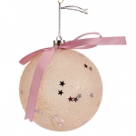  Χριστουγεννιάτικη πλαστική μπάλα ροζ με αστεράκια ασημί 8εκ 