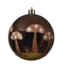  Χριστουγεννιάτικη πλαστική μπάλα καφέ χρυσή με μανιτάρια καφέ 8εκ 