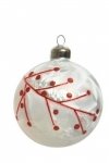 Χριστουγεννιάτικη γυάλινη μπάλα με κόκκινα φύλλα λευκή 8εκ 
