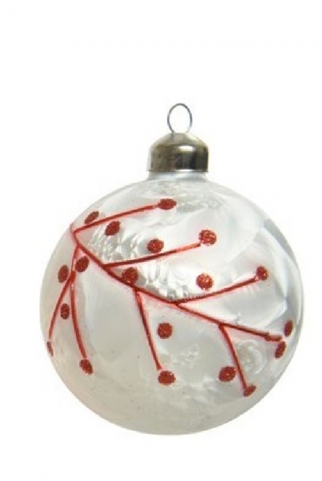  Χριστουγεννιάτικη γυάλινη μπάλα με κόκκινα φύλλα λευκή 8εκ από την εταιρία Epilegin. 
