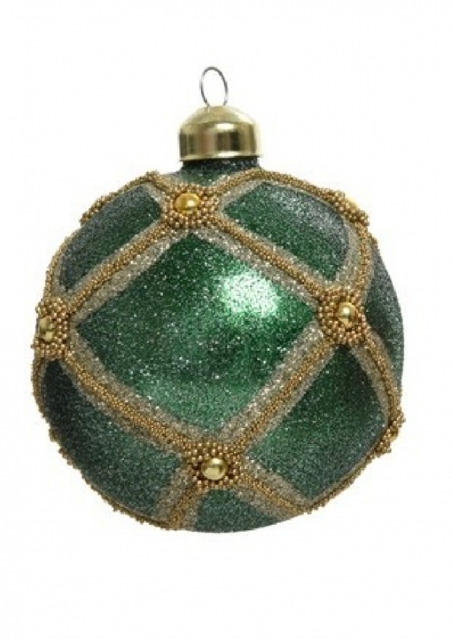  Χριστουγεννιάτικη γυάλινη μπάλα πράσινη με σχέδια χρυσά 8εκ από την εταιρία Epilegin. 