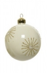  Χριστουγεννιάτικη γυάλινη μπάλα κρεμ με χρυσές νιφάδες 8εκ 