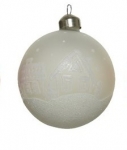  Χριστουγεννιάτικη γυάλινη matt μπάλα με σπιτάκια λευκή 8εκ 