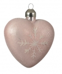  Χριστουγεννιάτικη γυάλινη καρδιά ροζ με νιφάδα άσπρη 