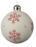  Χριστουγεννιάτικη γυάλινη μπάλα άσπρη με κόκκινες νιφάδες 8εκ 