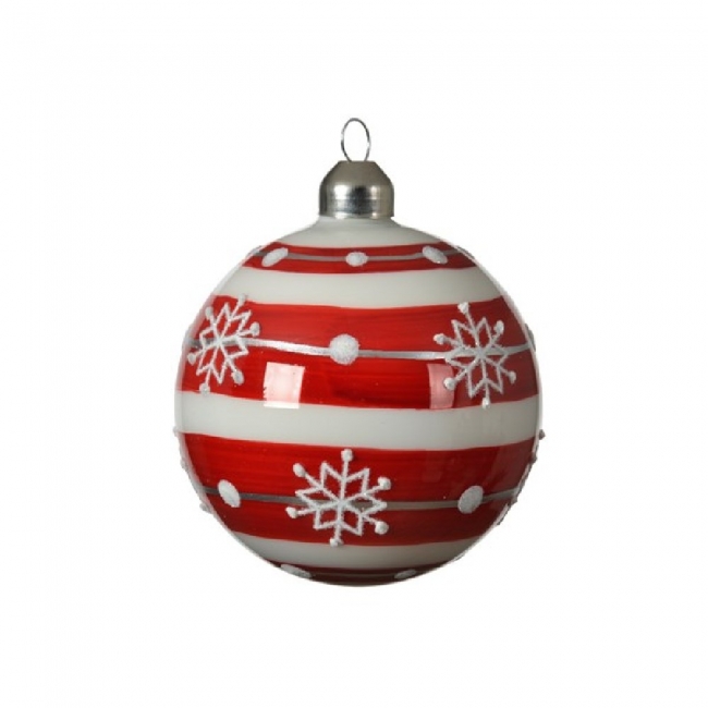  Χριστουγεννιάτικη γυάλινη μπάλα κόκκινη λευκή με νιφάδες 8εκ από την εταιρία Epilegin. 