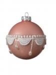  Χριστουγεννιάτικη γυάλινη μπάλα matt με λευκή οργάντζα ρόζ 8εκ 