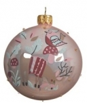  Χριστουγεννιάτικη γυάλινη μπάλα ροζ γυαλιστερή με σχέδια 8εκ 