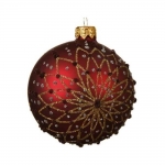  Χριστουγεννιάτικη γυάλινη μπάλα matt με χρυσό λουλούδι oxblood 8εκ 