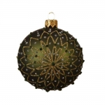  Χριστουγεννιάτικη γυάλινη μπάλα matt με χρυσό λουλούδι pine green 8εκ 