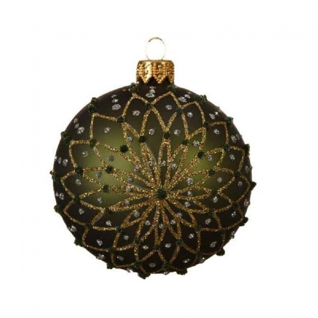  Χριστουγεννιάτικη γυάλινη μπάλα matt με χρυσό λουλούδι pine green 8εκ από την εταιρία Epilegin. 