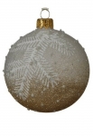  Χριστουγεννιάτικη γυάλινη μπάλα με λευκά φύλλα λευκή/κάφε 8εκ 
