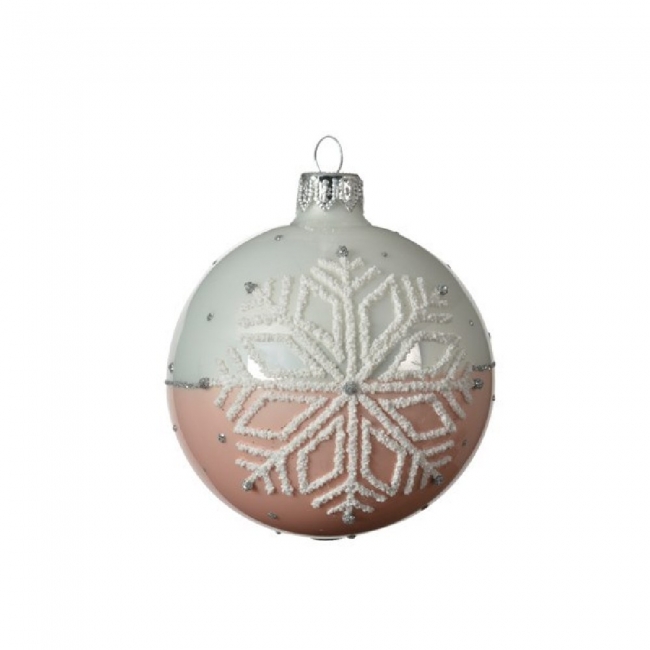  Χριστουγεννιάτικη γυάλινη μπάλα γυαλιστερή με χιονονιφάδα blush pink 8εκ από την εταιρία Epilegin. 