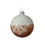  Χριστουγεννιάτικη γυάλινη μπάλα γυαλιστερή με χιονονιφάδα camel brown 8εκ 