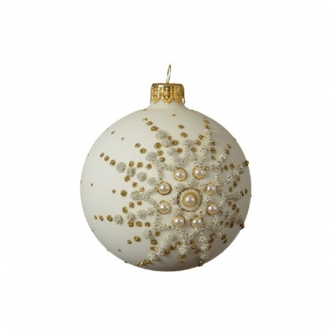  Χριστουγεννιάτικη γυάλινη μπάλα matt με χιονονιφάδες wool white 8εκ από την εταιρία Epilegin. 