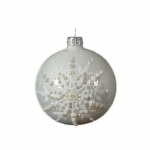  Χριστουγεννιάτικη γυάλινη μπάλα γυαλιστερή με χιονονιφάδες winter white 8εκ 