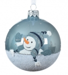  Χριστουγεννιάτικη γυάλινη μπάλα γαλάζια λευκή με χιονάνθρωπο 8εκ 