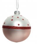  Χριστουγεννιάτικη γυάλινη μπάλα πουά blush pink άσπρο 8εκ 
