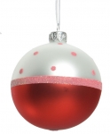  Χριστουγεννιάτικη γυάλινη μπάλα κόκκινη λευκή ματ με πουά 8εκ 