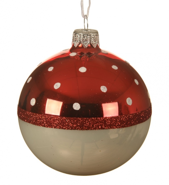  Χριστουγεννιάτικη γυάλινη μπάλα κόκκινο άσπρο χρώμα 8εκ από την εταιρία Epilegin. 