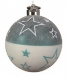  Χριστουγεννιάτικη γυάλινη μπάλα πράσινη-λευκή με αστεράκια 8εκ 