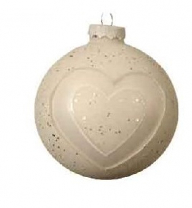  Χριστουγεννιάτικη γυάλινη μπάλα κρεμ με καρδιά 8εκ από την εταιρία Epilegin. 