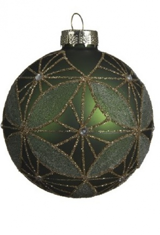  Χριστουγεννιάτικη γυάλινη μπάλα matt με χρυσά σχέδια pine green 8εκ από την εταιρία Epilegin. 