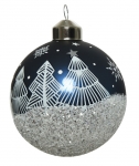  Χριστουγεννιάτικη γυάλινη μπάλα μπλέ με σχέδιο λευκό 8εκ 