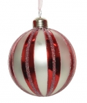  Χριστουγεννιάτικη γυάλινη μπάλα glitter matt γραμμές κόκκινο άσπρο 8εκ 