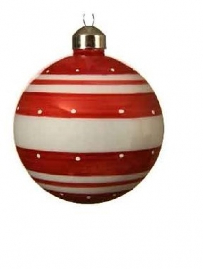  Χριστουγεννιάτικη γυάλινη μπάλα κόκκινο-λευκό με πουά σχέδια 8εκ από την εταιρία Epilegin. 