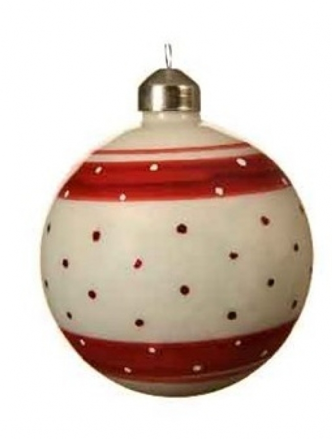  Χριστουγεννιάτικη γυάλινη μπάλα κόκκινο-λευκό με πουά σχέδια 8εκ από την εταιρία Epilegin. 