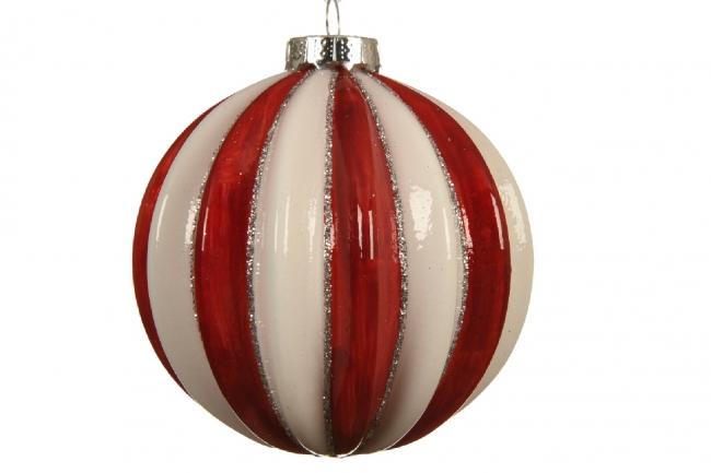  Χριστουγεννιάτικη γυάλινη μπάλα κόκκινη-λευκό με ασημί γκλίτερ 8εκ από την εταιρία Epilegin. 