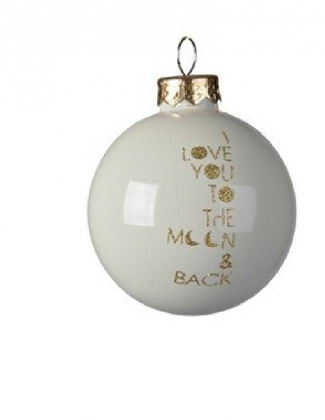  Χριστουγεννιάτικη γυάλινη γυαλιστερή μπάλα ``I love you to the moon and back`` wool white 6εκ  από την εταιρία Epilegin. 