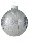  Χριστουγεννιάτικη γυάλινη μπάλα με ασημί δεντράκια wool white 8εκ 