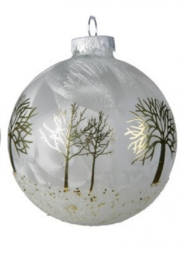  Χριστουγεννιάτικη γυάλινη μπάλα με χρυσά δεντράκια wool white 8εκ από την εταιρία Epilegin. 