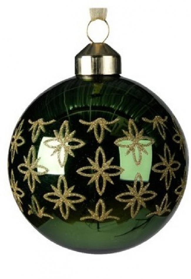  Χριστουγεννιάτικη γυάλινη μπάλα πράσινη με glitter αστέρια 8εκ από την εταιρία Epilegin. 