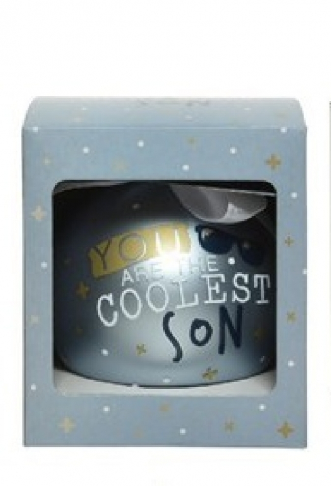  Χριστουγεννιάτικη γυάλινη μπάλα γαλάζια "Yoy are the Coolest Son" 10εκ από την εταιρία Epilegin. 
