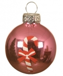  Χριστουγεννιάτικη γυάλινη μπάλα ροζ φούξια με γλειφιτζούρι 4.5εκ 